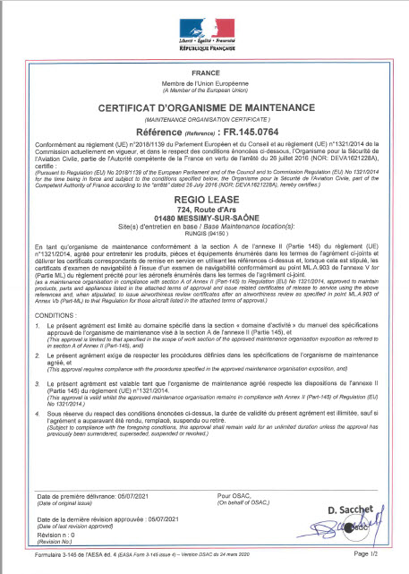 Certificat d'organisme de maintenance